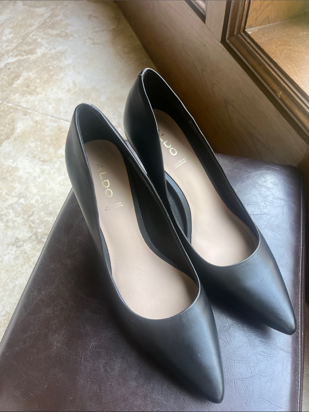 Aldo Flex Black Leather Pointed-Toe Pumps Size 8 - Picture 3 of 16